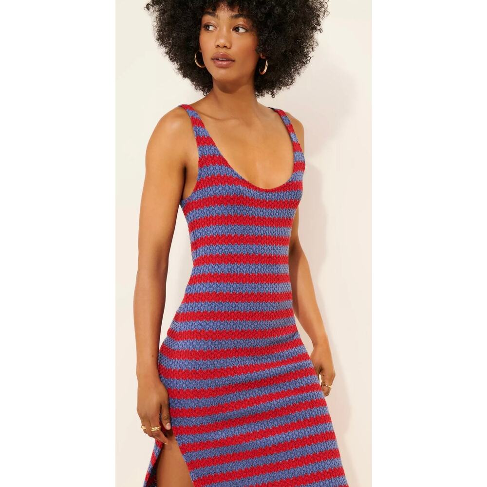 NWT Anthropologie Striped Knit Midi Dress Blue Red Sleeveless Bouclé Size Large